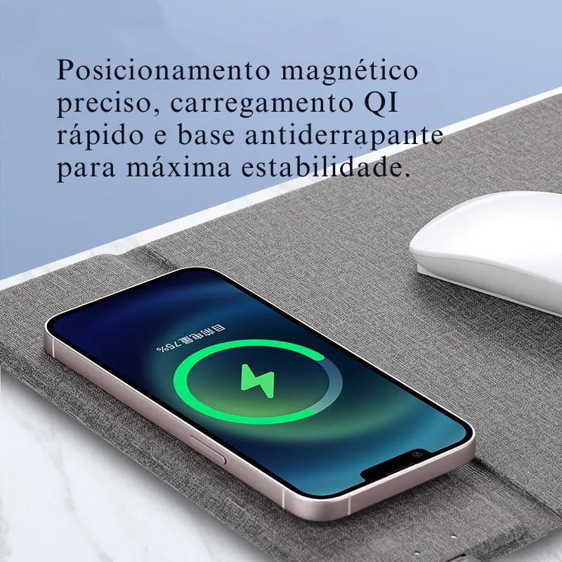 Mouse Pad com Carregamento Sem Fio 2-em-1 para iPhones, Samsung Galaxy, Xiaomi e mais