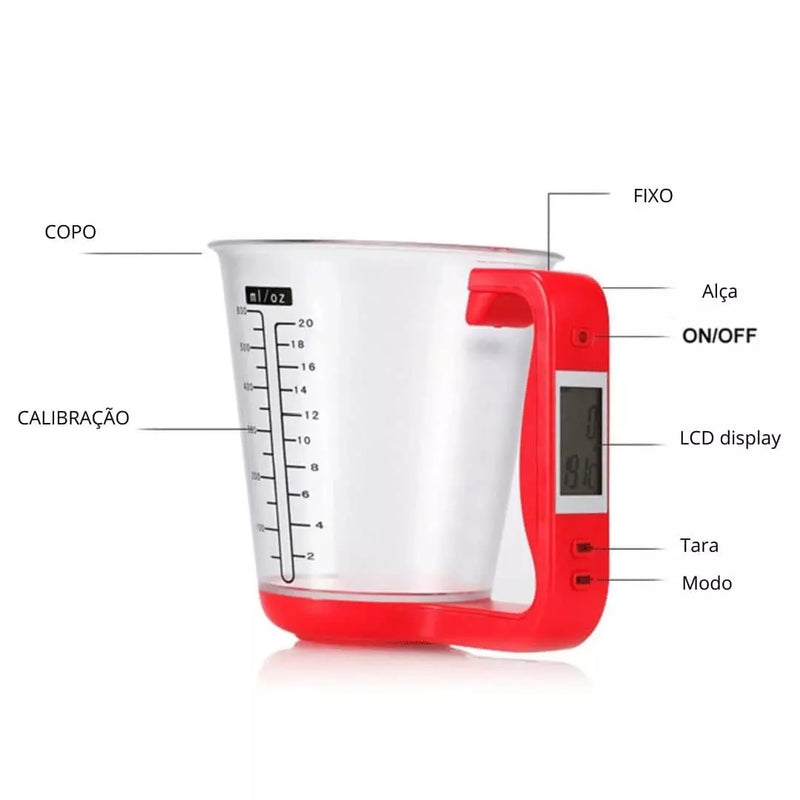 Copo de Medidas INTELIGENTE 3 em 1 - Peso, volume e temperatura