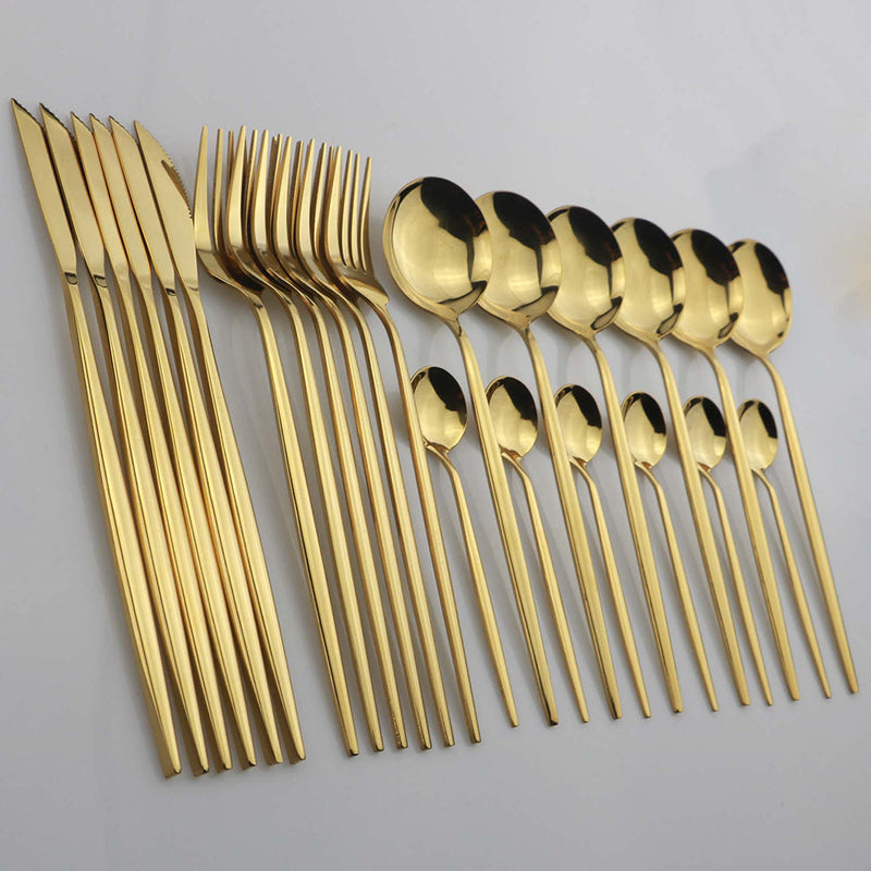 Conjunto de Talheres em Aço Inoxidável Dourado 24pcs - Elegance™