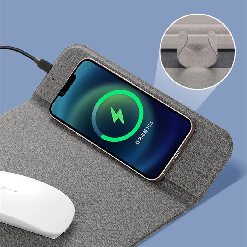 Mouse Pad com Carregamento Sem Fio 2-em-1 para iPhones, Samsung Galaxy, Xiaomi e mais